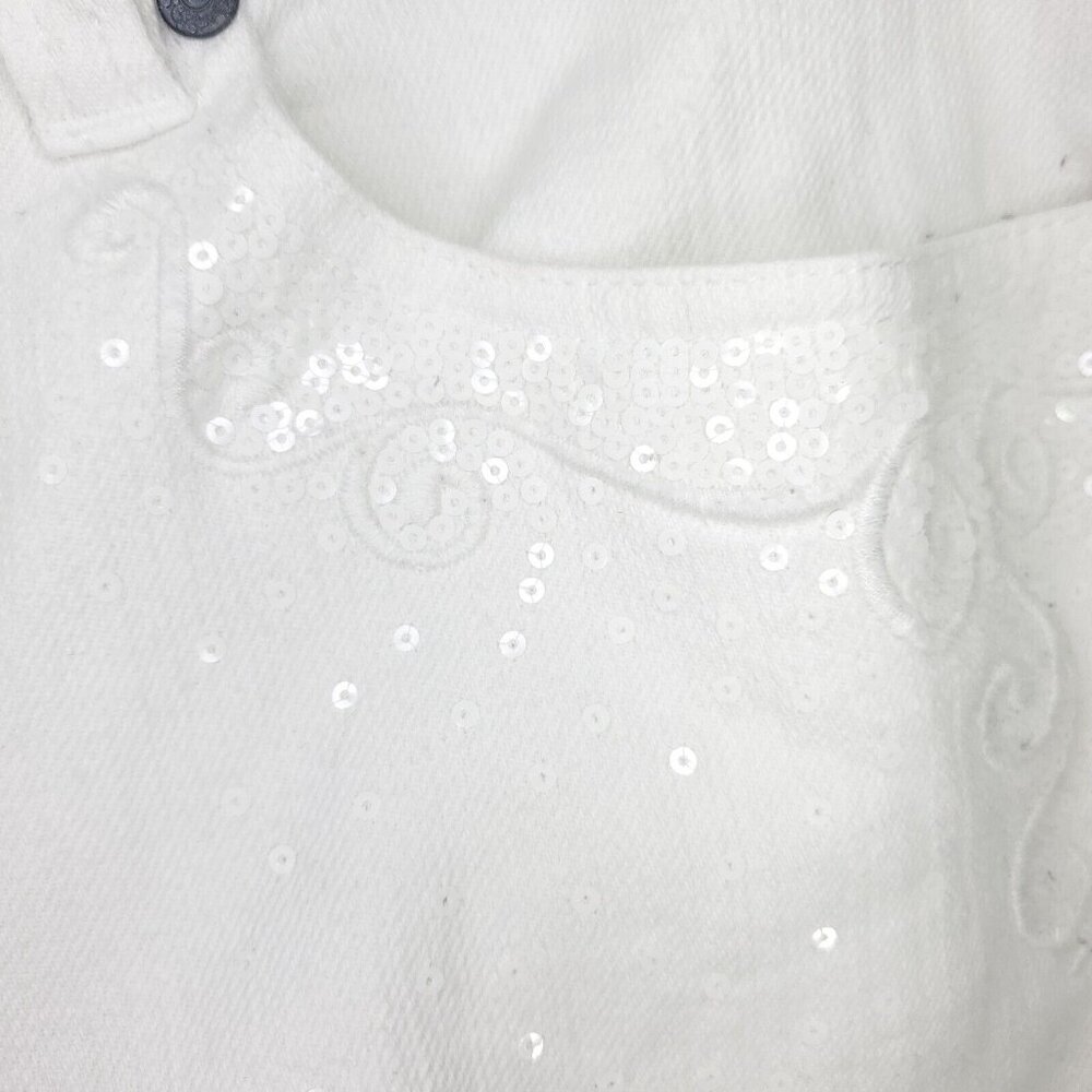 Chicos Platinum Jeans Womens 0.5 (US 6 /S) White Cecile OCP Sequin Strech Capri - Picture 3 of 11